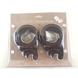 NEW Curtain Wall Sconces Drapery Wood Look Home Trends Ornate  Pair 5.5x3.5